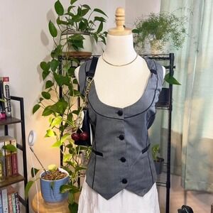 Y2K Stooshy Button Vest Top Size XL Corpcore Grunge Office Siren